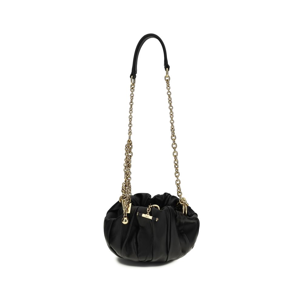 Chloé Plissé Black pleated lambskin shoulder bag with gold-tone chain strap - available at The Exclusive Line Singapore.