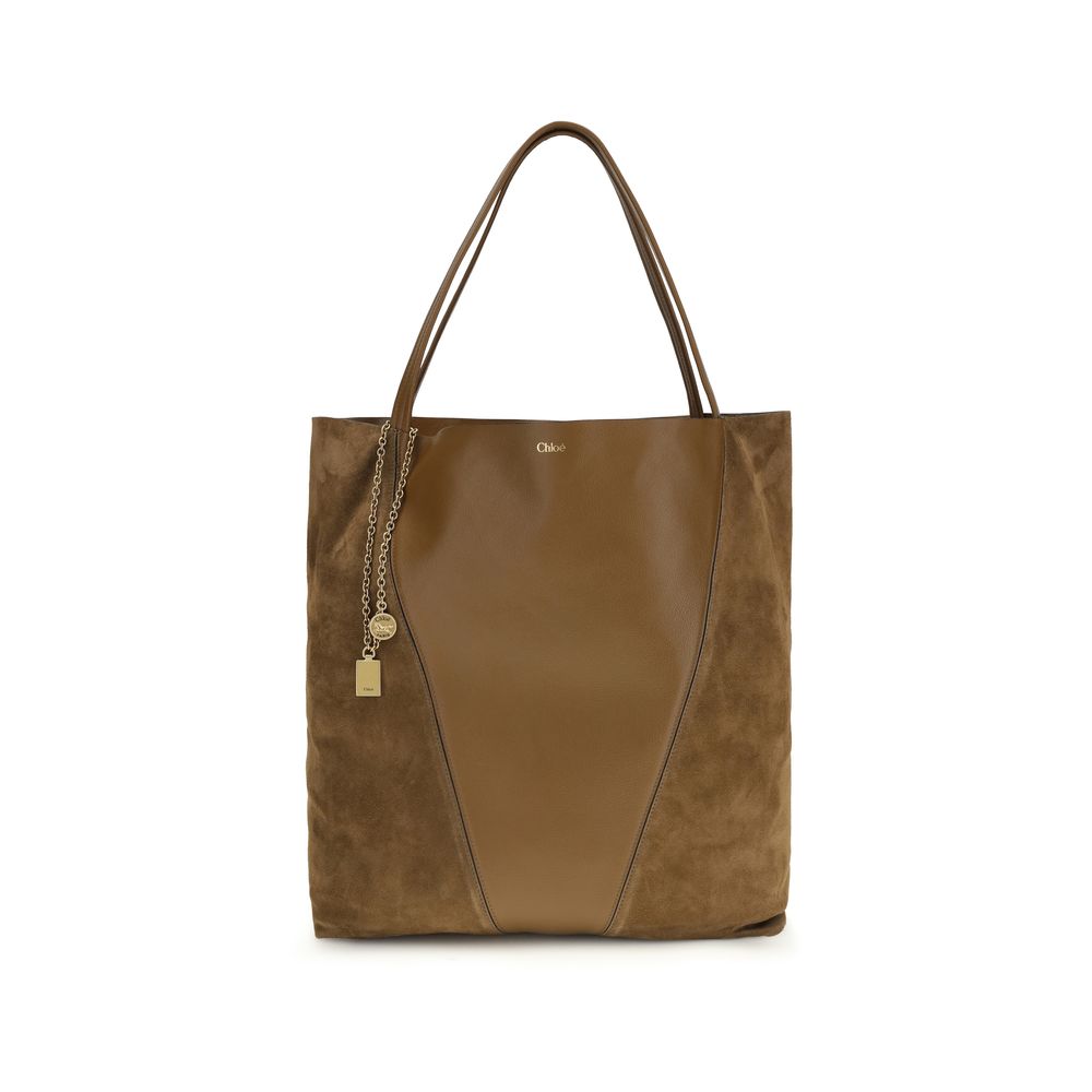 Chloé Large Spin Tote Bag – Dark Khaki Grained & Suede Buffalo Leather from The Exclusive Line Singapore.