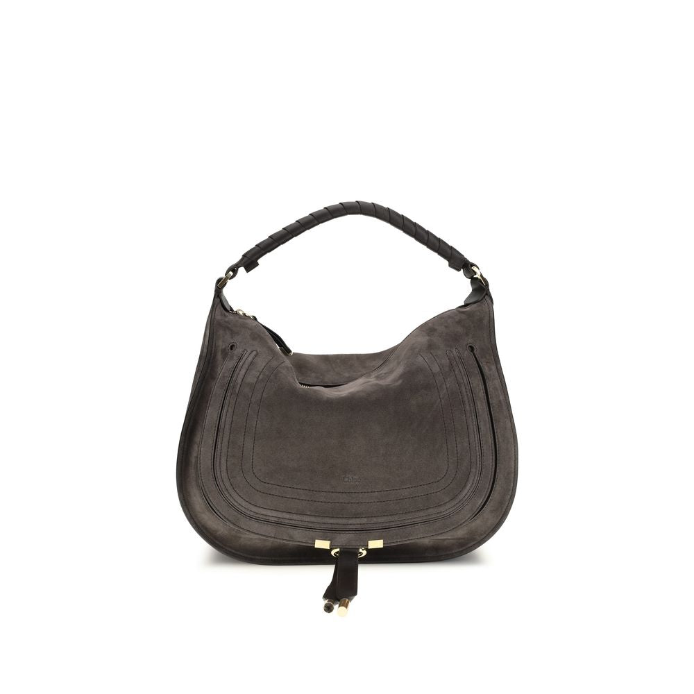 Chloé Marcie Shoulder Bag in Kohl Brown Suede Calfskin from The Exclusive Line Singapore.