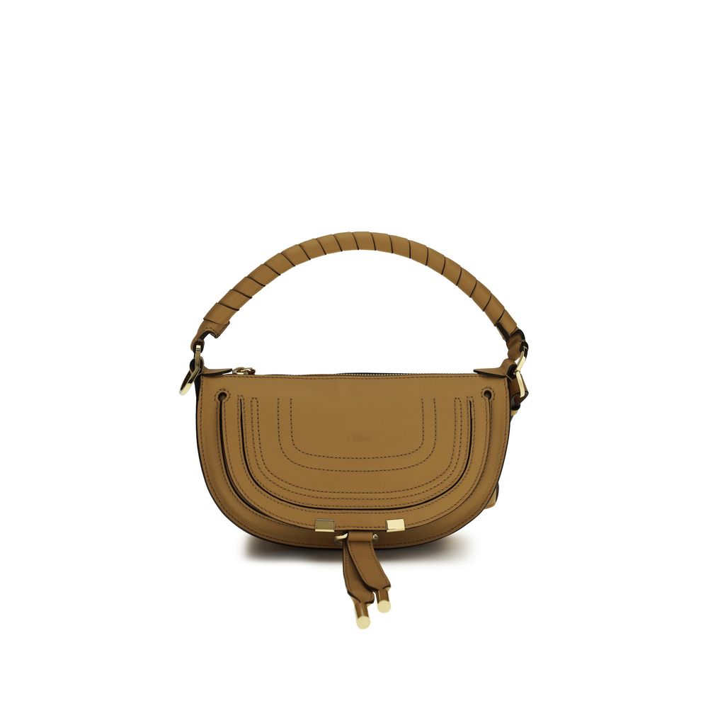 Chloé Mini Marcie bag in Tan smooth calfskin with hand-wrapped handle and gold-tone hardware - available at The Exclusive Line Singapore.