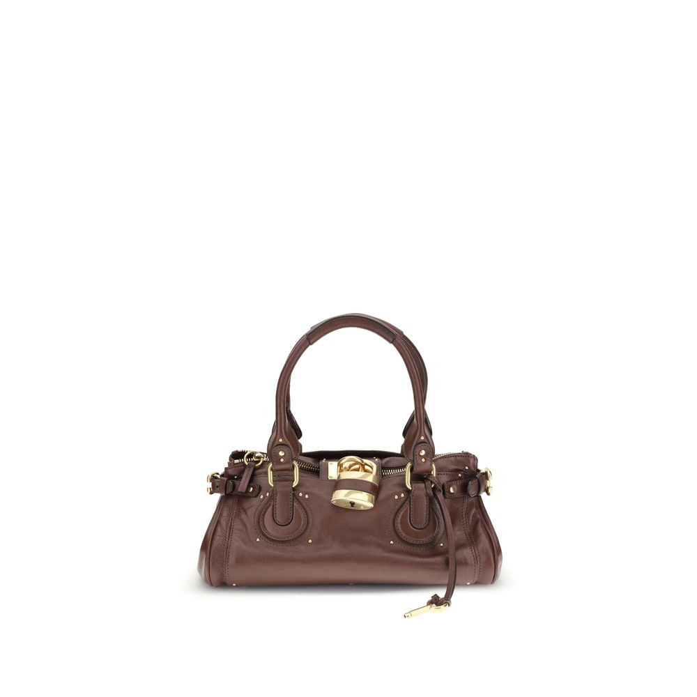 Chloé Paddington Bag in Bordeaux grained buffalo leather featuring the iconic oversized padlock.