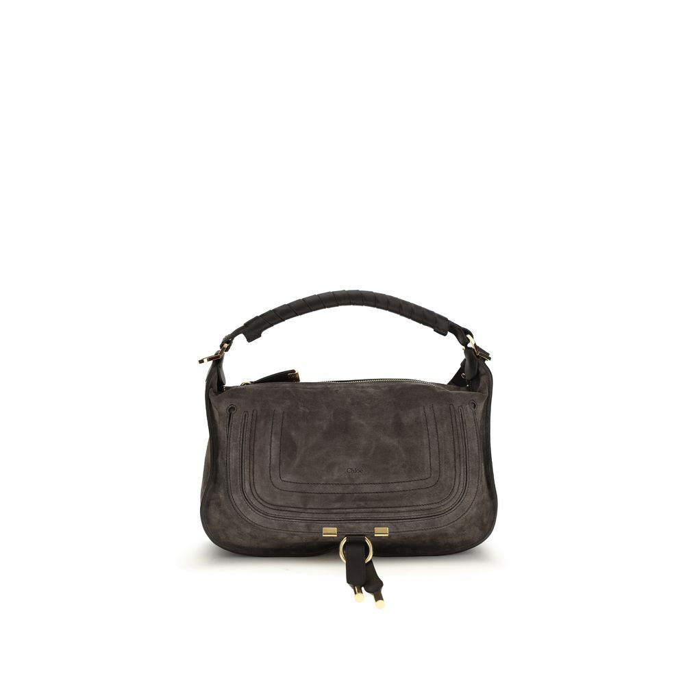 Chloé Small Marcie Shoulder Bag - Kohl Brown Suede Calfskin from The Exclusive Line Singapore.