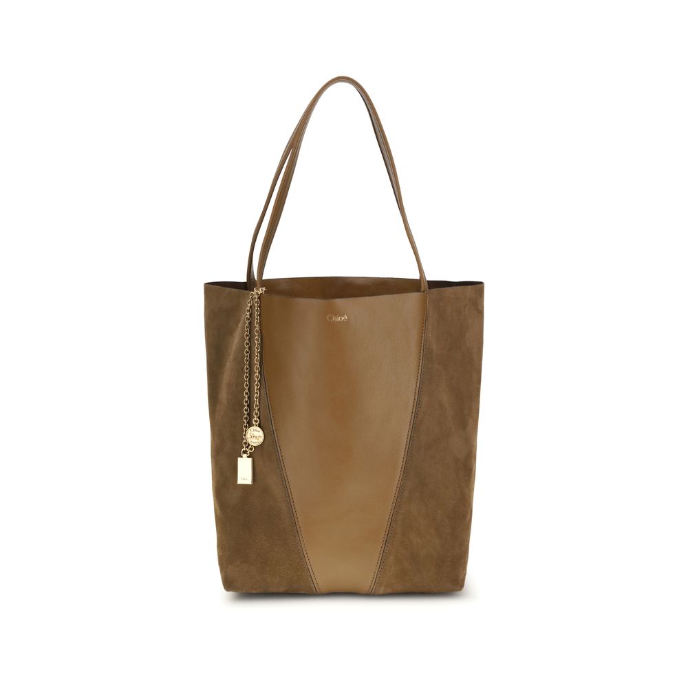 Chloé Spin Tote Bag in Brown Grained Buffalo Leather & Suede from The Exclusive Line Singapore.