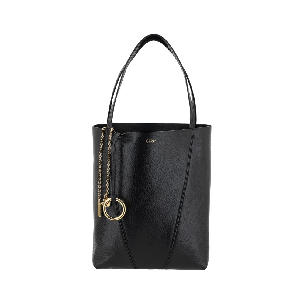 Chloé Spin Tote Bag in Grained Leather - Black from The Exclusive Line Singapore.