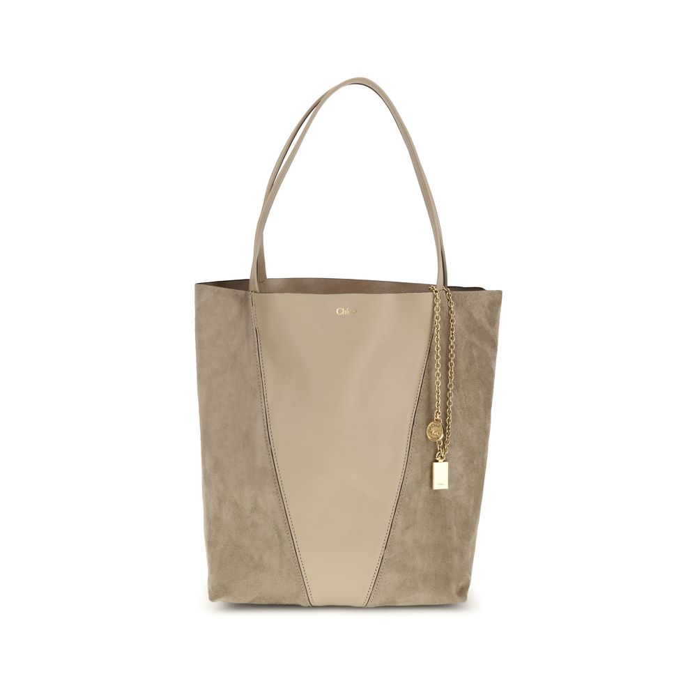 Chloe Spin Tote Bag in Grained Leather & Suede - Boyish Brown from The Exclusive Line Singapore.