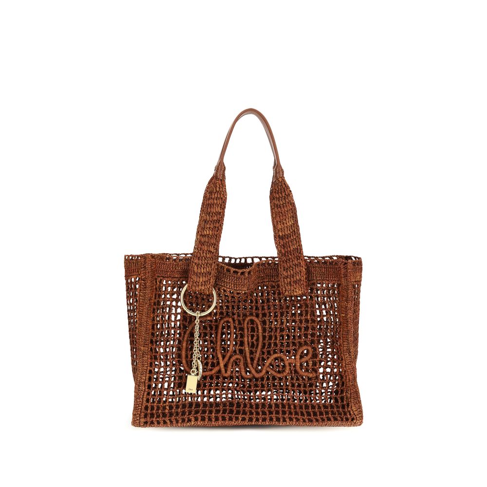 Chloé Summer Banana East-West Tote Bag in Raffia in Clay Brown from The Exclusive Line Singapore