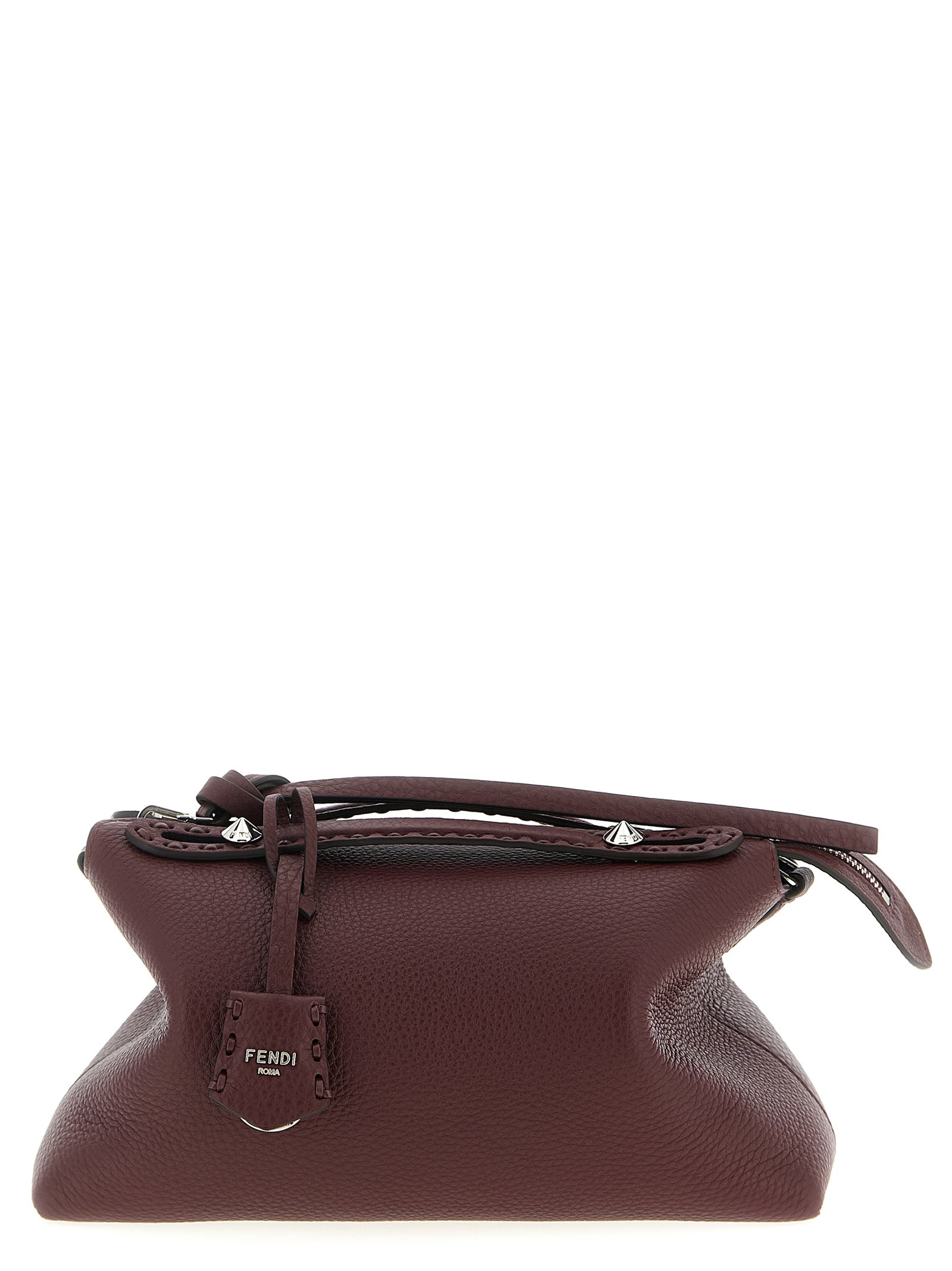 Reversible Fendi Medium By The Way Selleria bag in burgundy and mercury blue Cuoio Romano leather with macro stitching from The Exclusive Line Singapore.