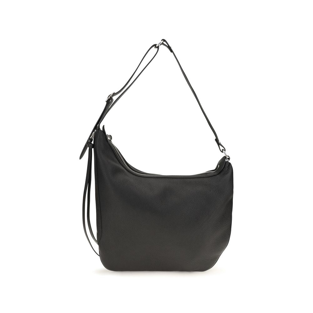 Fendi Oyster Large crescent shoulder bag in black Cuoio Romano leather with double zip pulls.