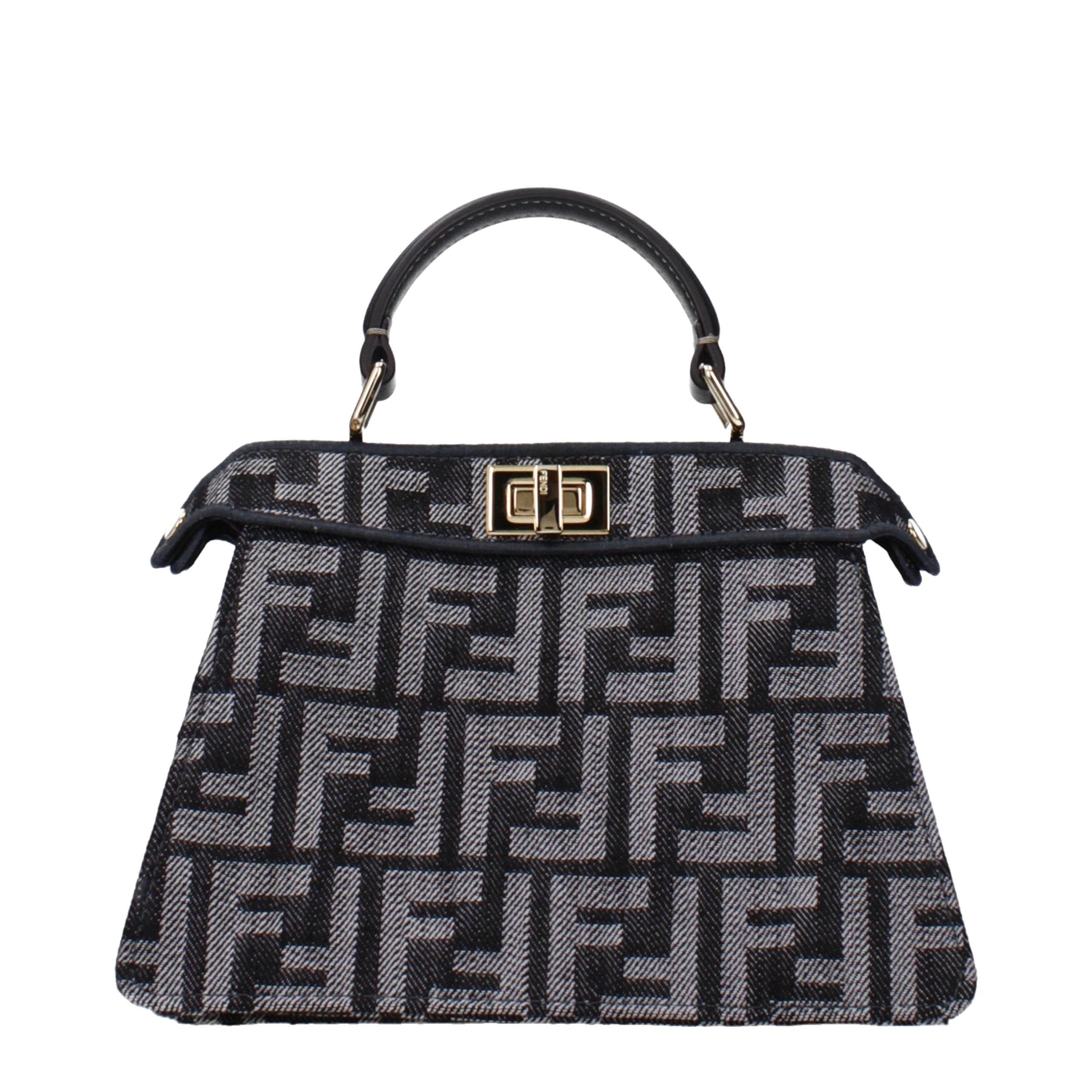Fendi Peekaboo ISeeU Petite - Dark Blue Denim-Effect FF Jacquard from The Exclusive Line Singapore.
