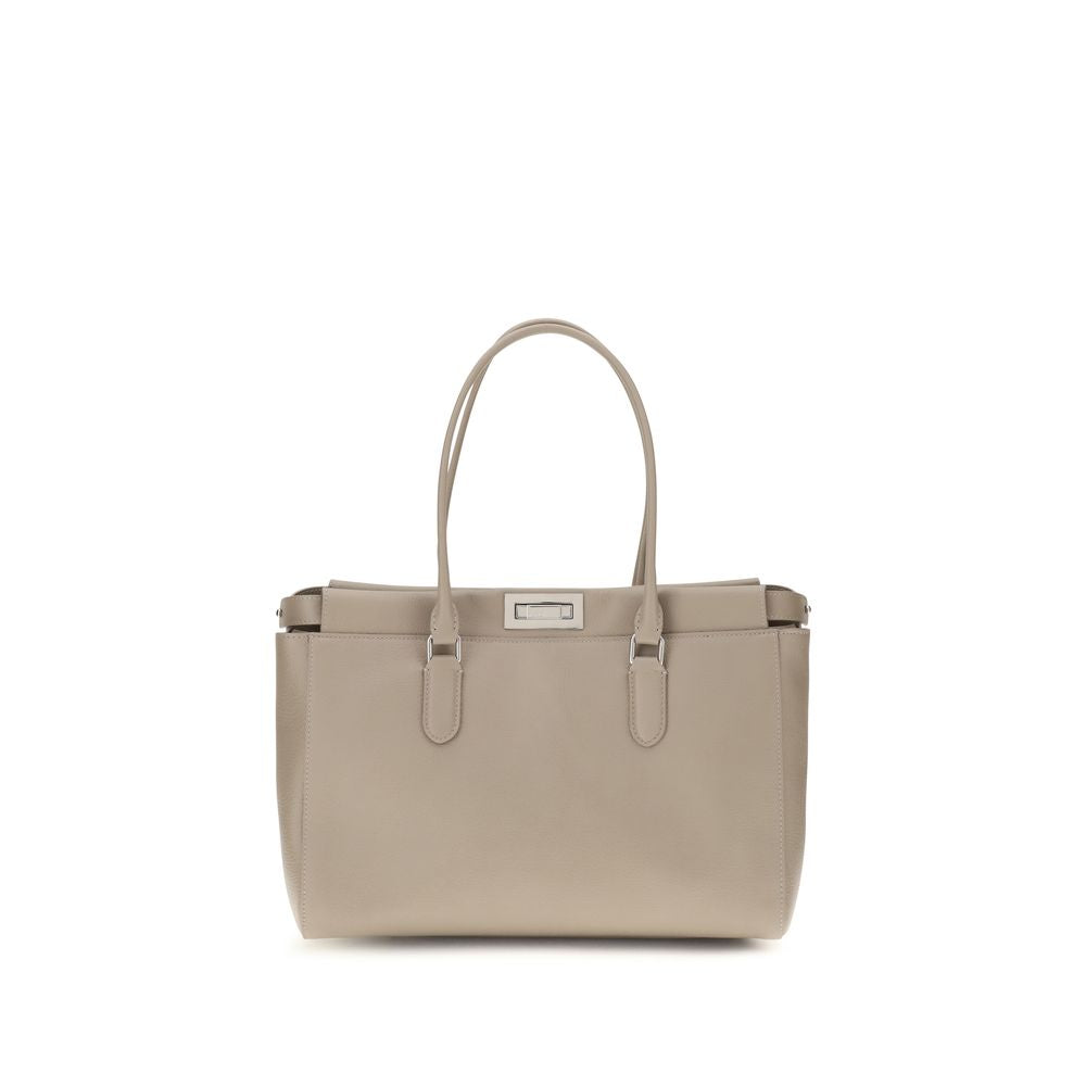 Fendi Peekaboo Tote Small leather bag in dove grey calfskin with palladium twist lock.