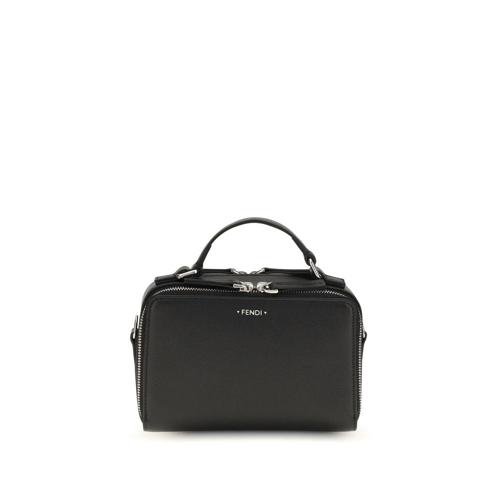 Fendi Phone Camera Case in black calfskin leather with palladium FENDI lettering and Cuneo details