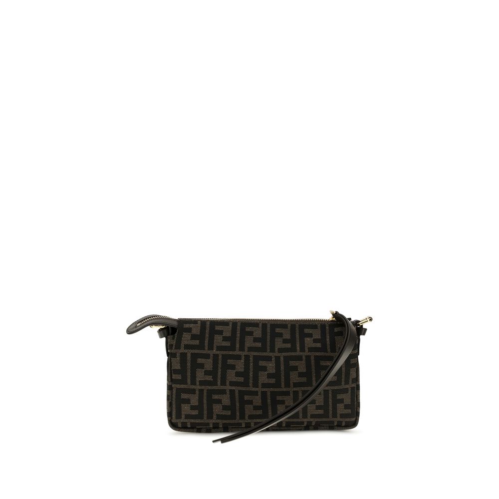 Fendi Zip Top Small shoulder bag in FF Zucca jacquard fabric with ebony black leather trim.