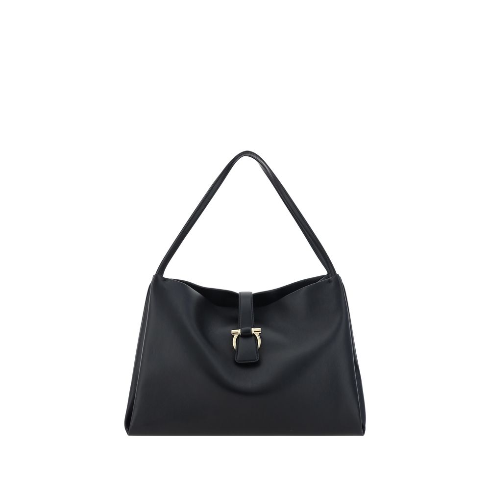 Ferragamo Mia Large Tote Bag in black calfskin leather, front view