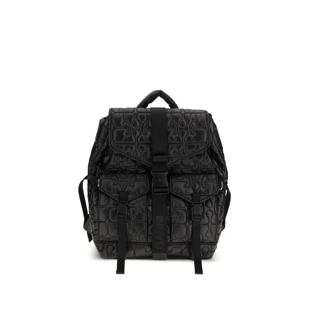 Ganni Black Quilted Re-Tech Backpack - Sustainable Recycled Fabric from The Exclusive Line Singapore.