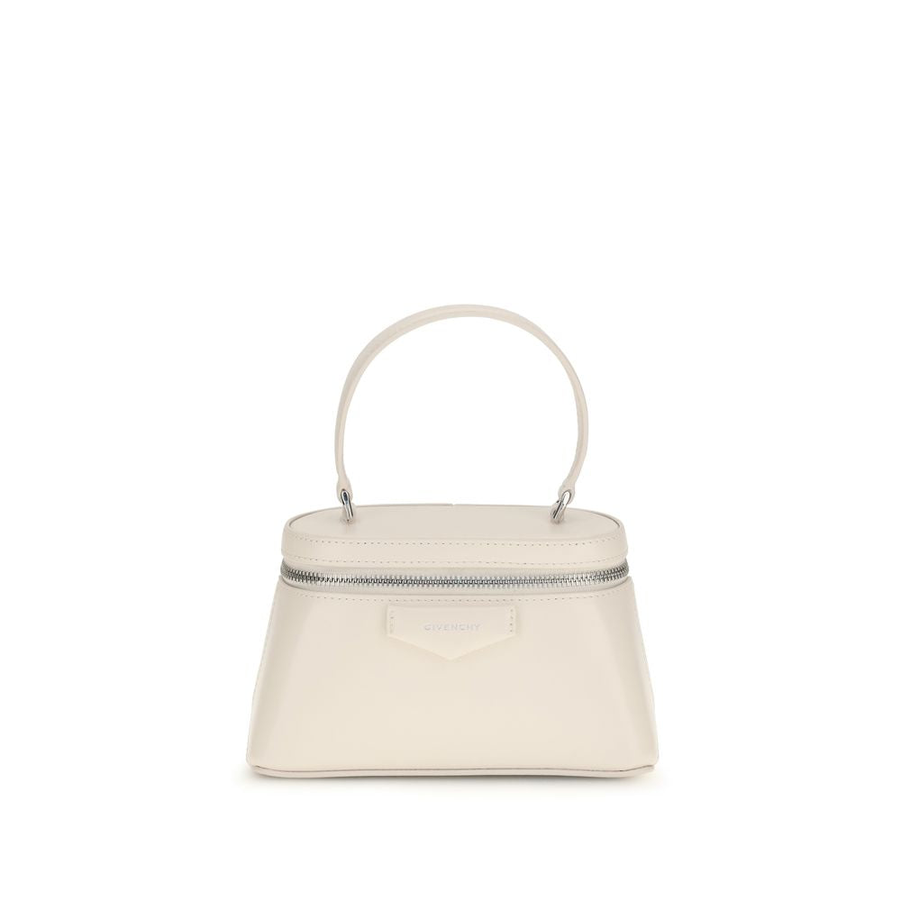 Givenchy Antigona Vanity Bag in White Box Leather with white leather and silver chain strap from The Exclusive Line Singapore.
