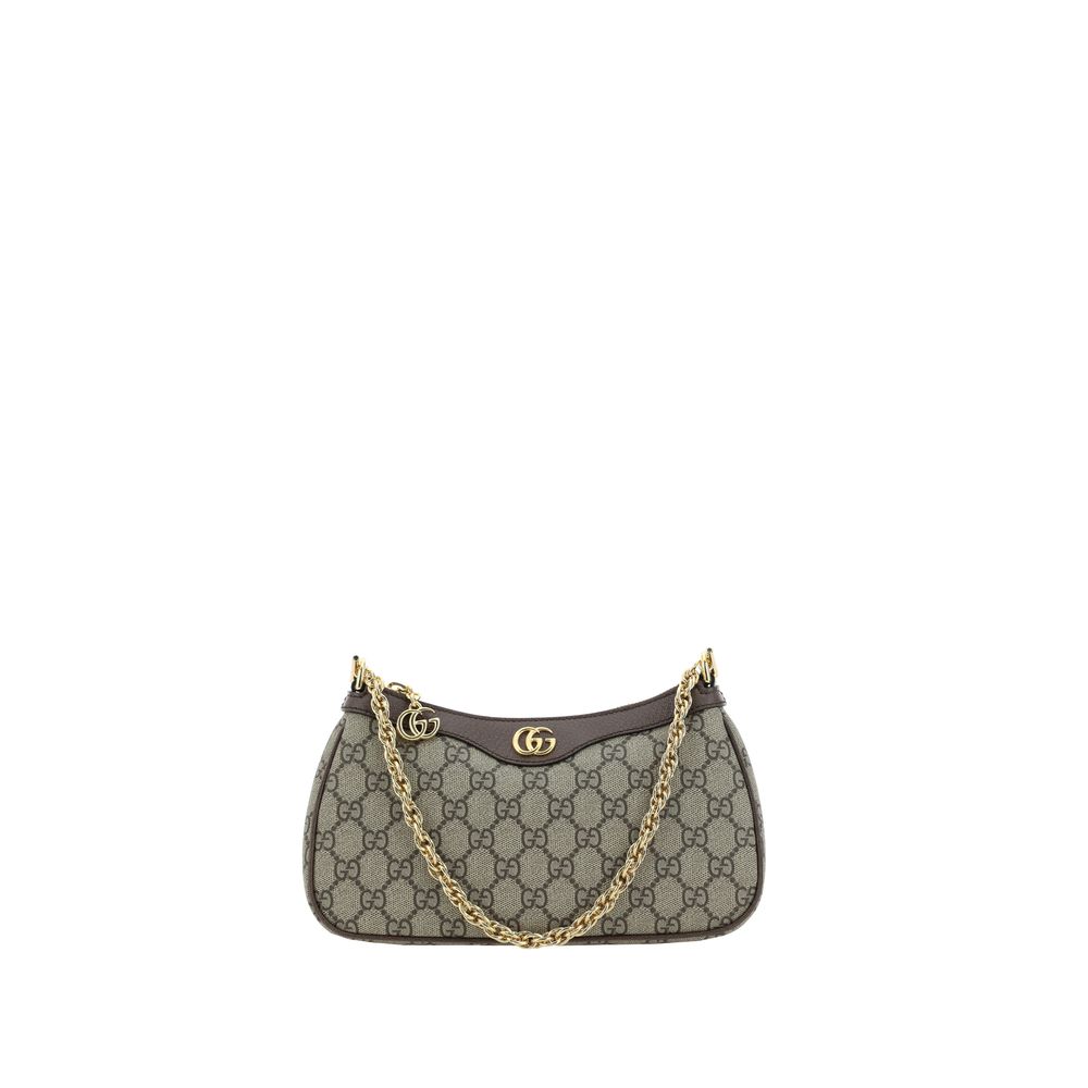 Gucci Ophidia Small Shoulder Bagin Beige & Dark Brown GG Supreme with chain strap from The Exclusive Line Singapore.