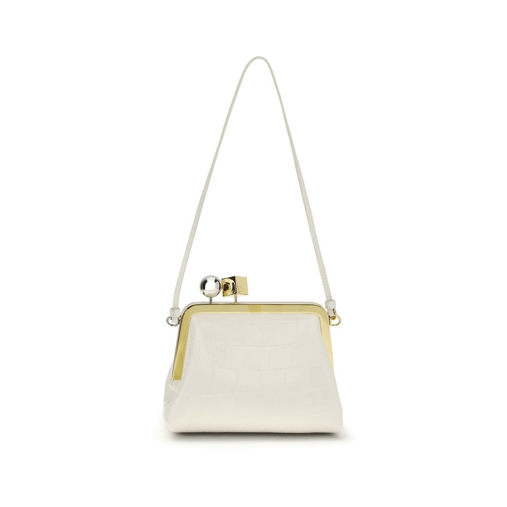 Jacquemus Le Berlingot Small Clasp Bag in Light Ivory Croc-Embossed Leather with Gold and Silver Clasp - The Exclusive Line Singapore