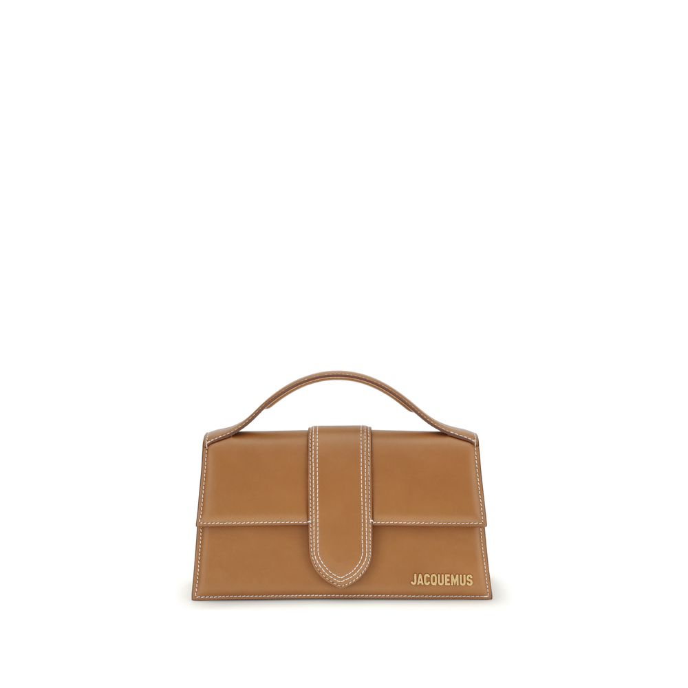Jacquemus Le Grand Bambino light brown smooth leather crossbody bag with gold hardware, available at The Exclusive Line Singapore.