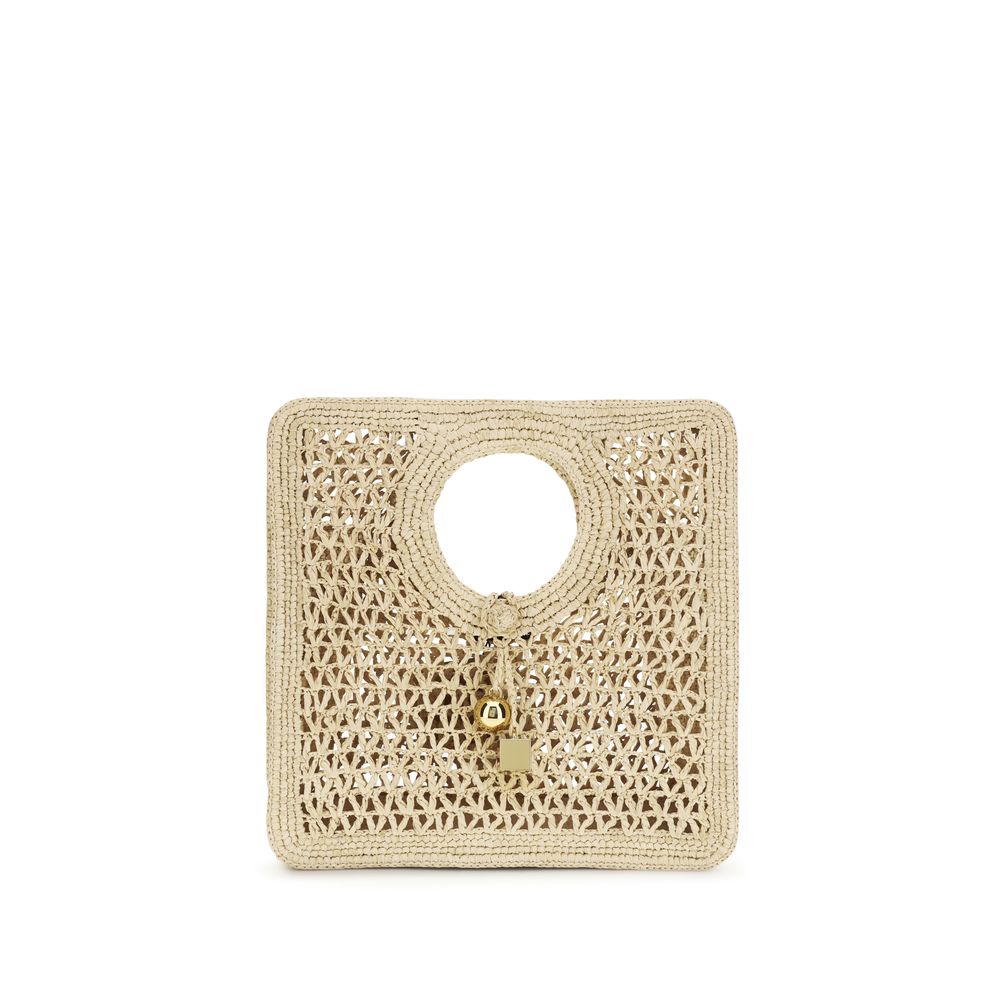 Jacquemus Le Petit Carré Spiaggia natural raffia handmade handbag from The Exclusive Line Singapore.