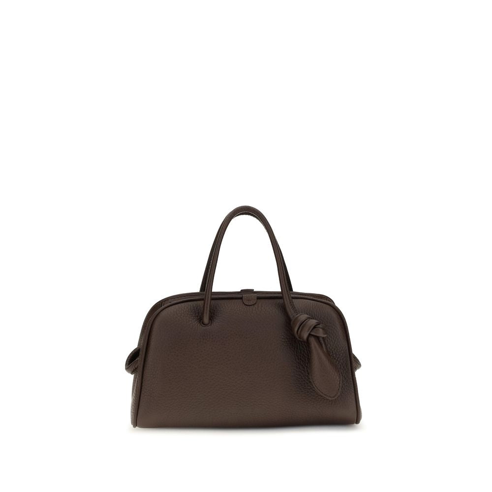 Jacquemus Le Petit Turismo bag in Dark Brown grained leather with bow detail.