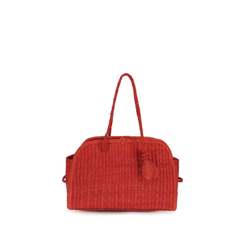Jacquemus Le Turismo red basket-weave raffia bowling bag with tied bow detail, available at The Exclusive Line Singapore.