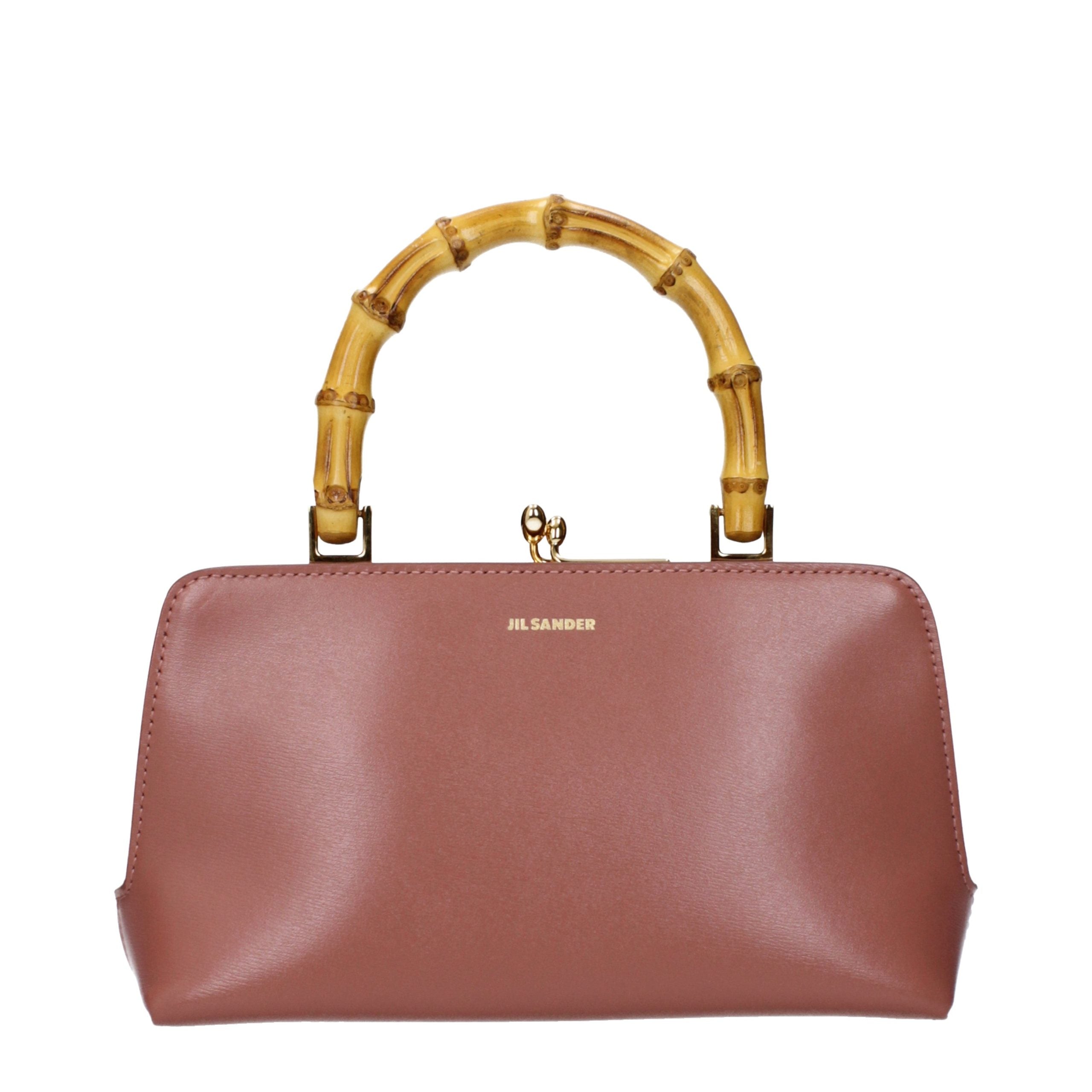 Jil Sander Goji Bamboo Mini bag in light brown calf leather with natural bamboo handle and detachable strap.