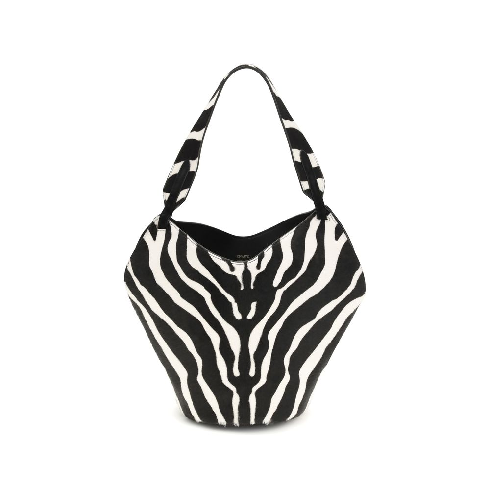 Khaite Mini Lotus Tote - Zebra Print Haircalf & Black Suede from The Exclusive Line, Singapore.