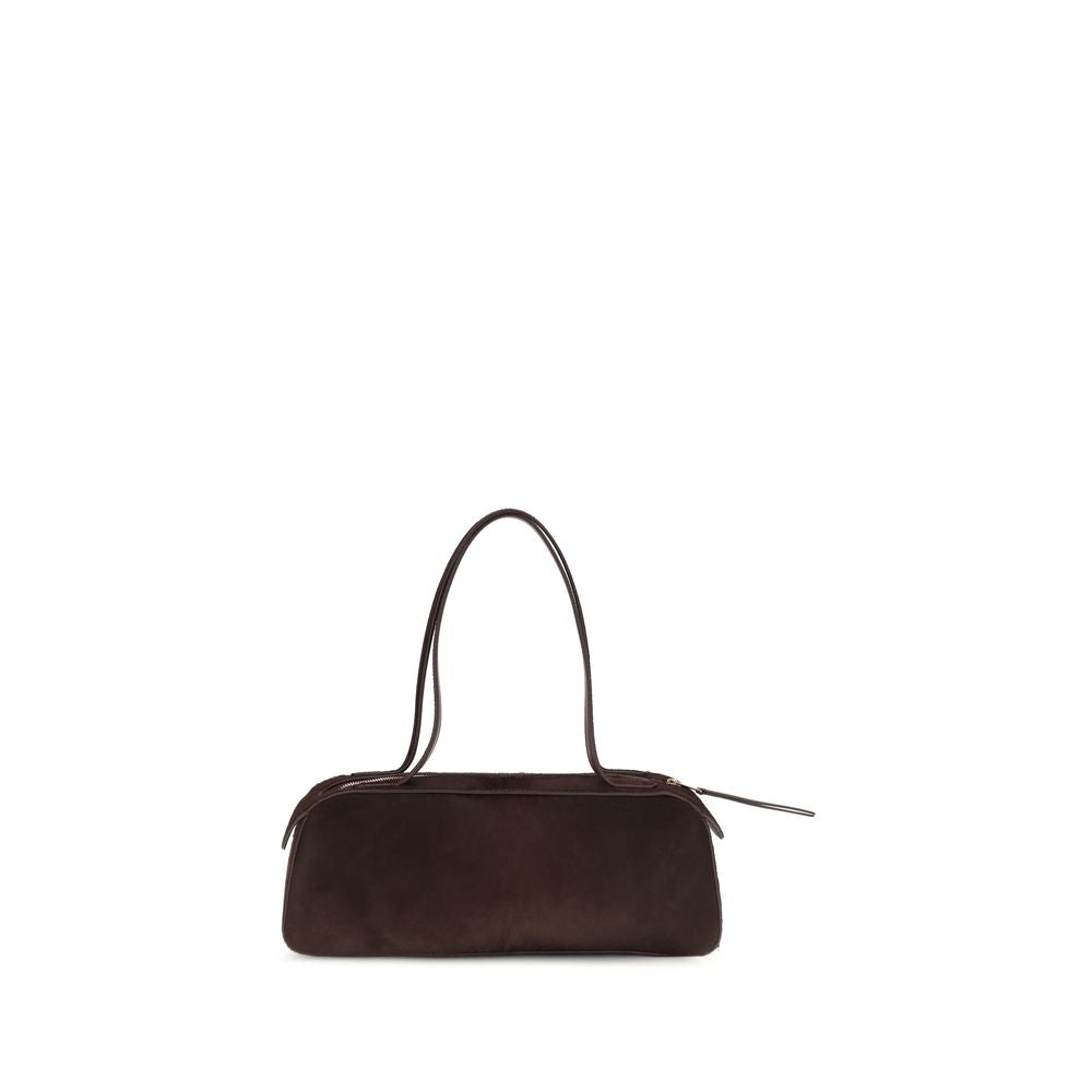 Khaite Simona Shoulder Bag in Rouge Noir haircalf with doubled straps.