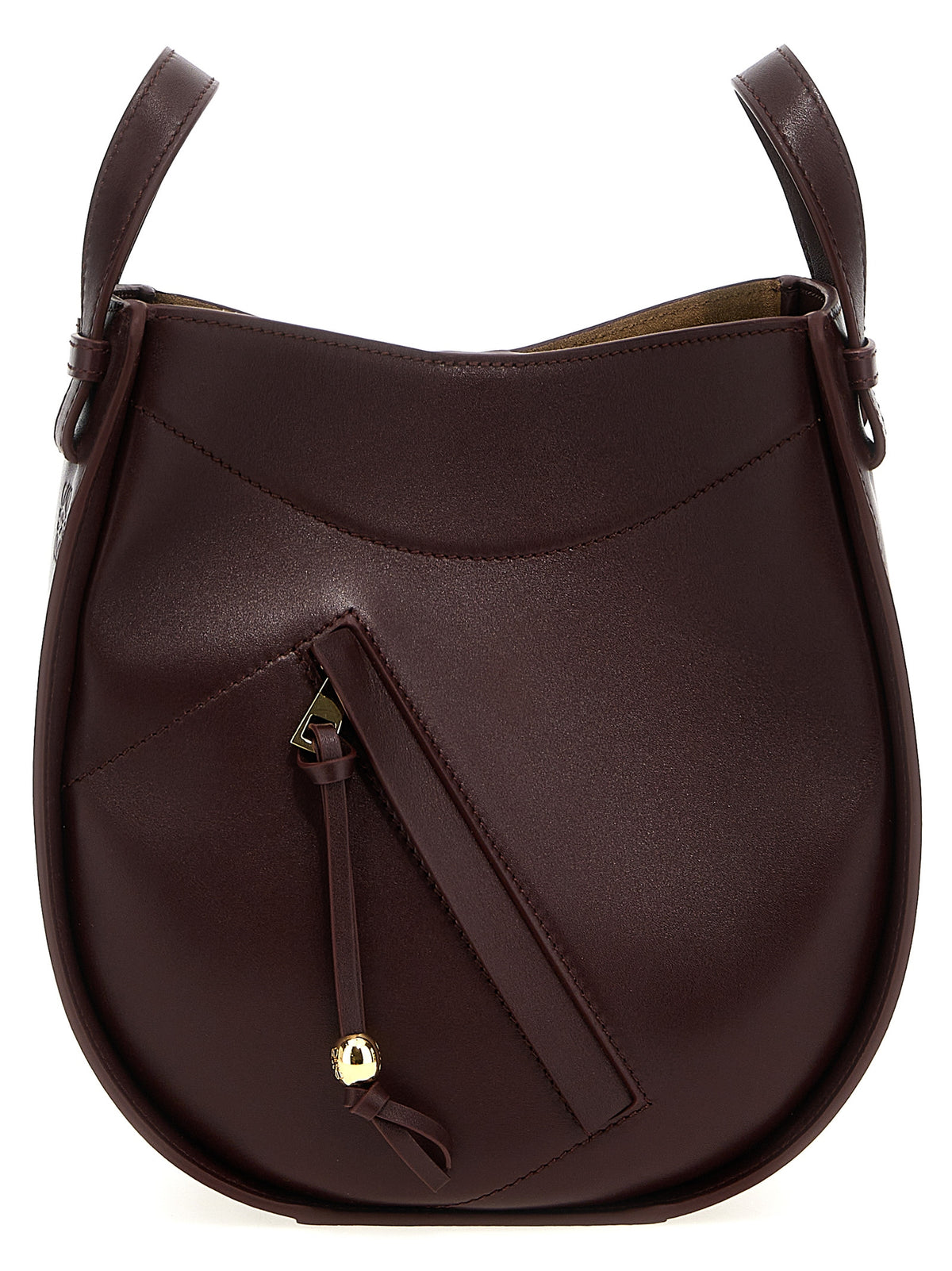 Loewe Hammock Slice crossbody bag in bordeaux calfskin with embossed anagram logo.