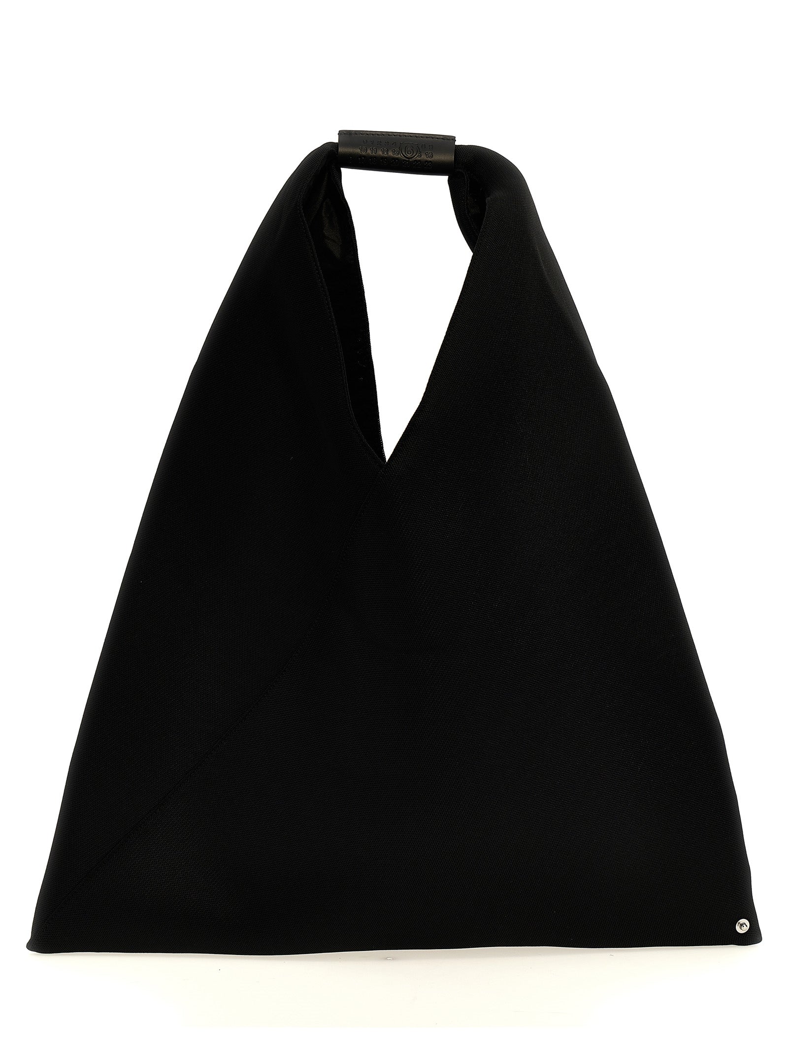 MM6 Japanese Bag Medium in black mesh with numeric embossed leather handle and origami folding detail from The Exclusive Line Singapore