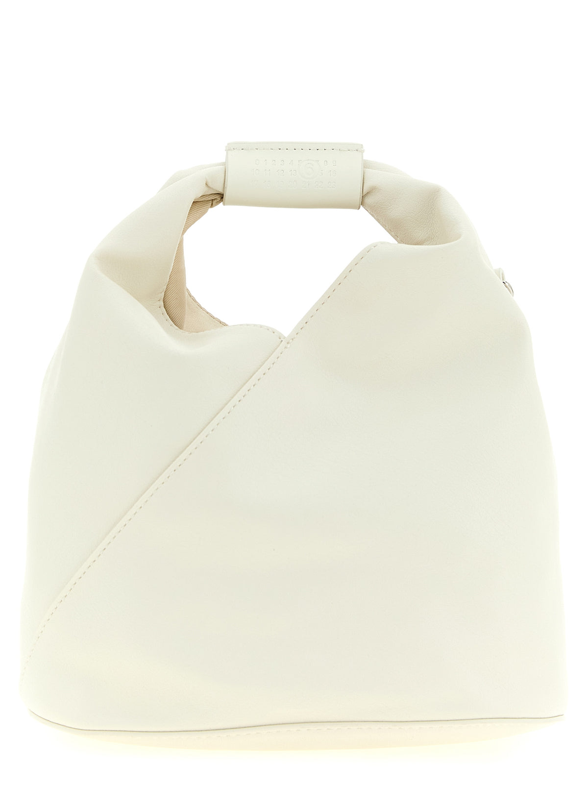 MM6 Japanese Crossbody Bag in white featuring numeric embossed top handle and white signature stitch.