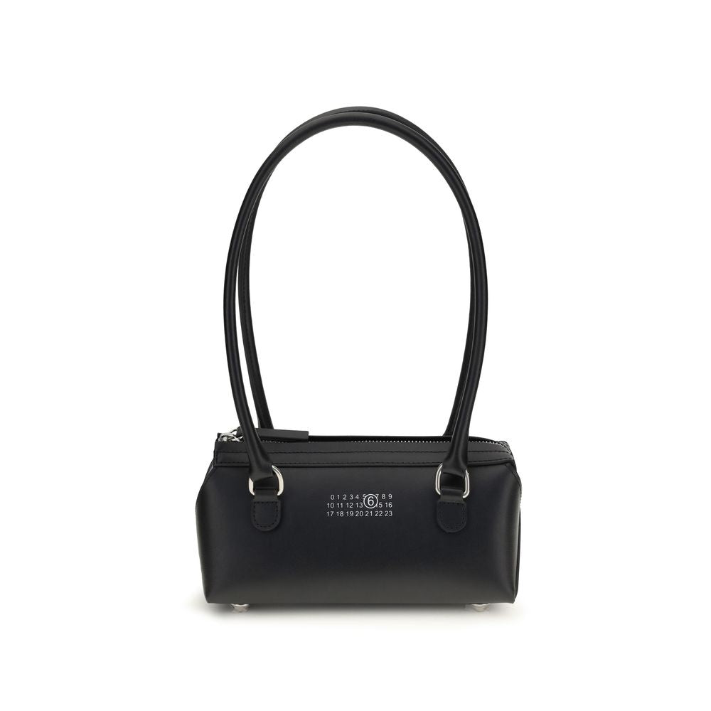 MM6 Maison Margiela Bauletto shoulder bag in black smooth calf leather with numeric logo, available at The Exclusive Line Singapore.