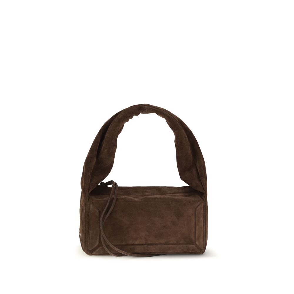 Maison Margiela Box Bag East West Small in brown suede with twisted top handle.