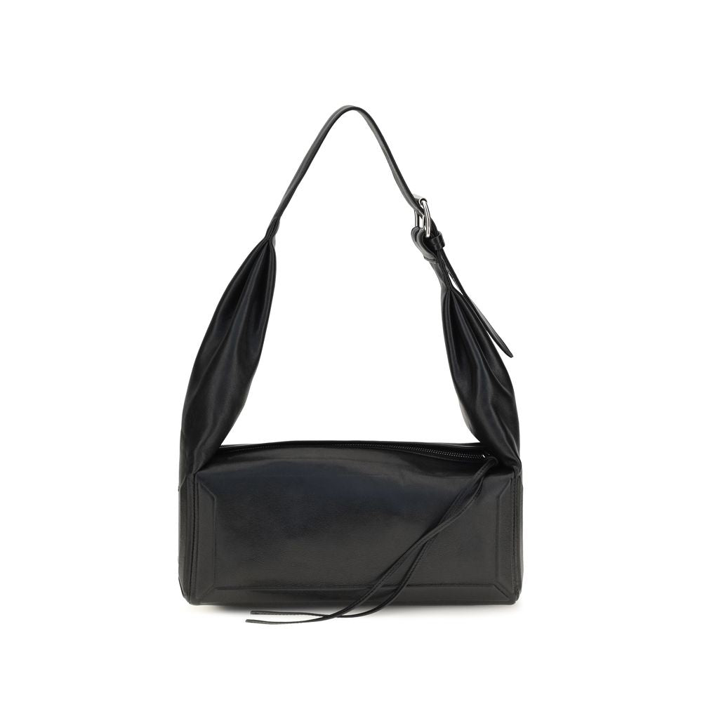 Maison Margiela Box Bag East West Medium in black thermoformed sheepskin leather featuring an elongated baguette silhouette and leather tassel zip pull.