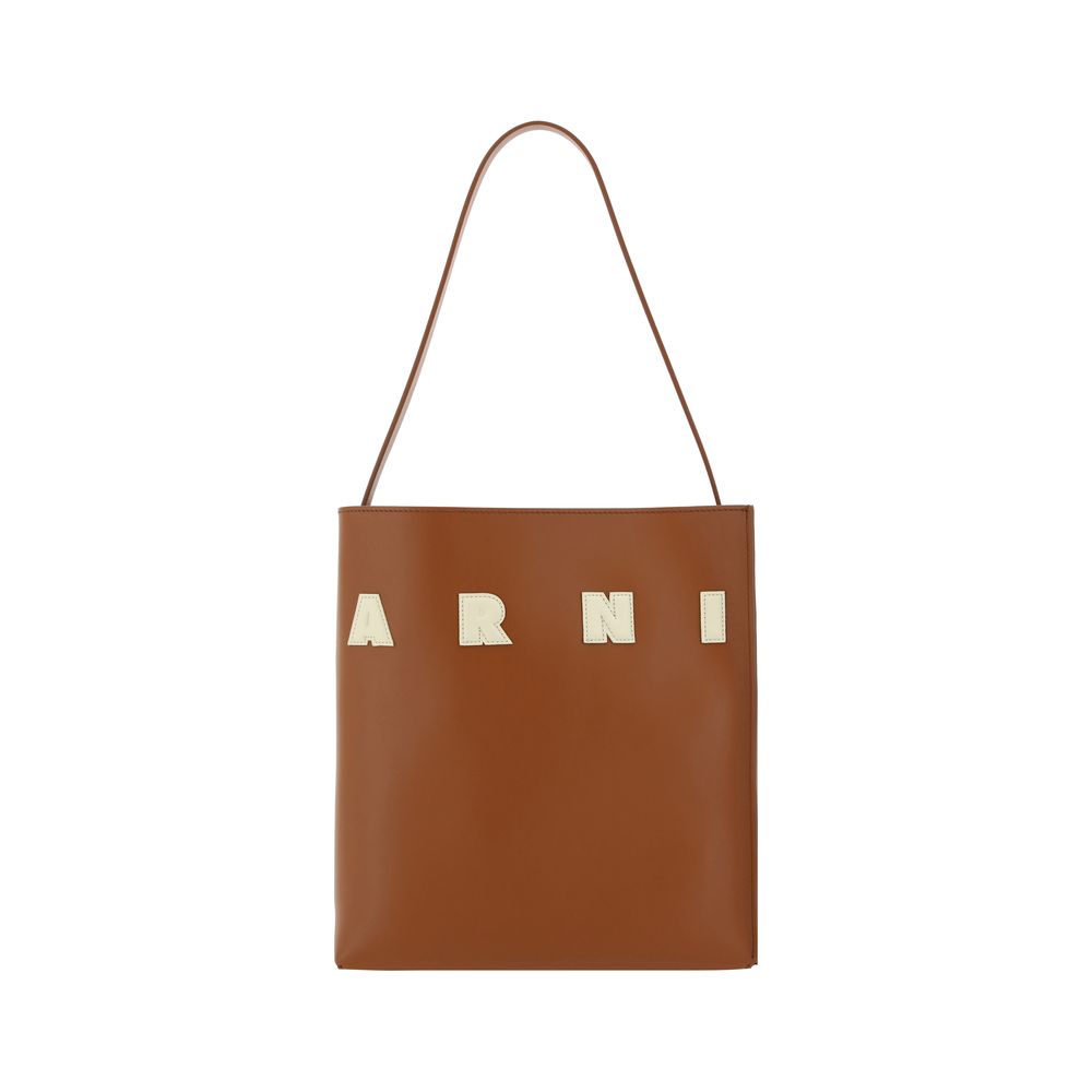 Marni Museo Small Hobo Bag with Patches in Moca Calfskin Leather from The Exclusive Line Singapore.