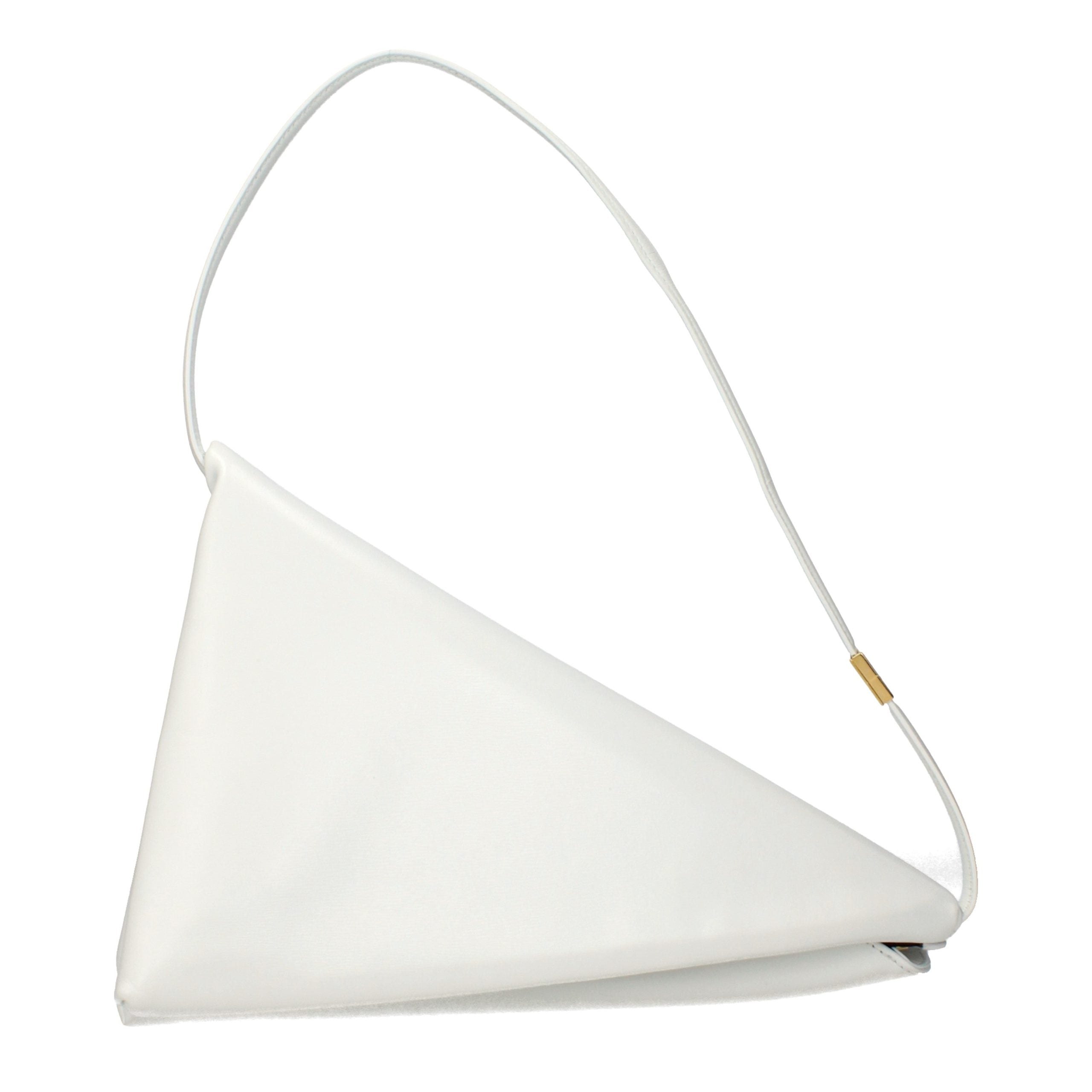 Marni Prisma Triangle Shoulder Bag in Optic White padded leather with gold hardware, curated by The Exclusive Line Singapore.