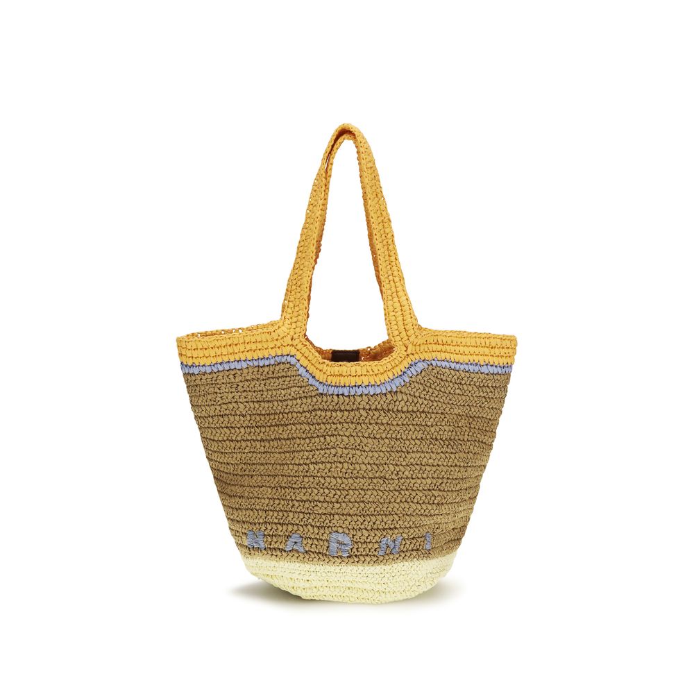 Marni Seaside Hobo Bag in orange and yellow handwoven raffia from The Exclusive Line Singapore.