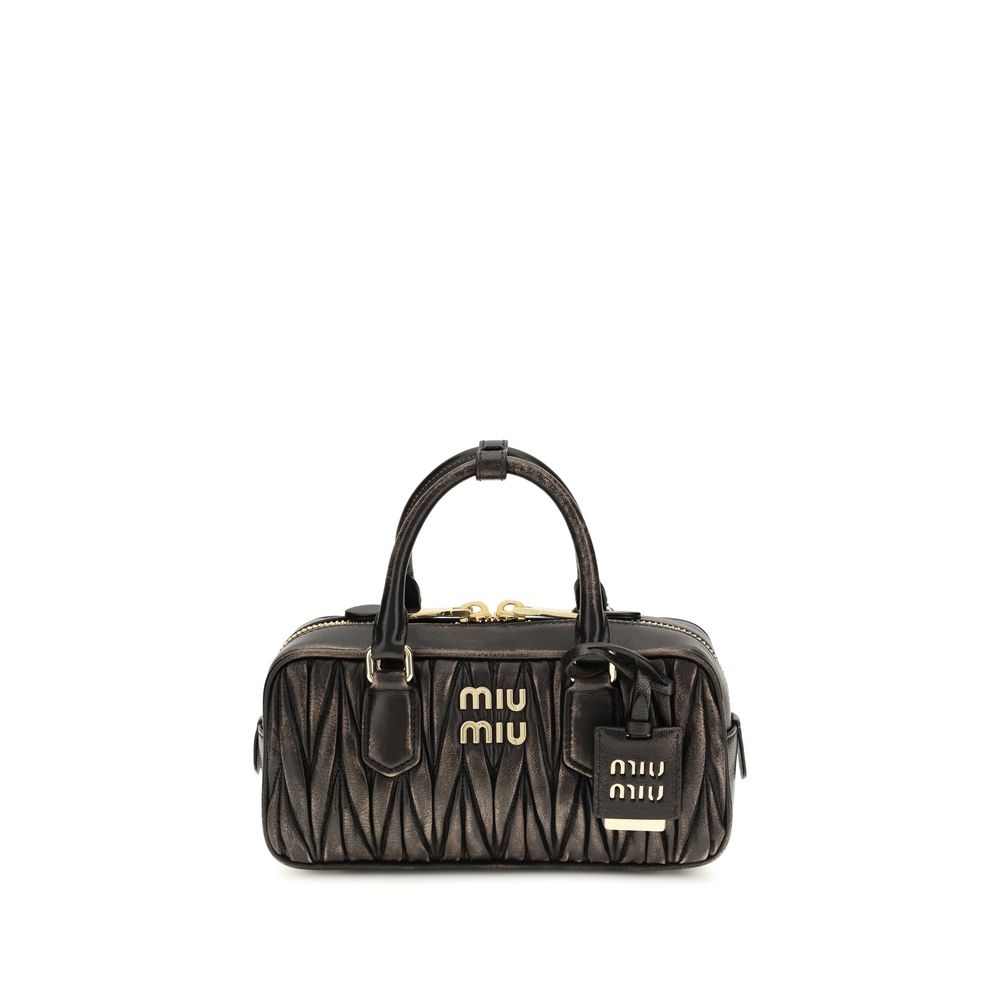 Miu Miu Arcadie Matelassé Nappa Leather Bag in Coffee Brown with Gold Hardware.