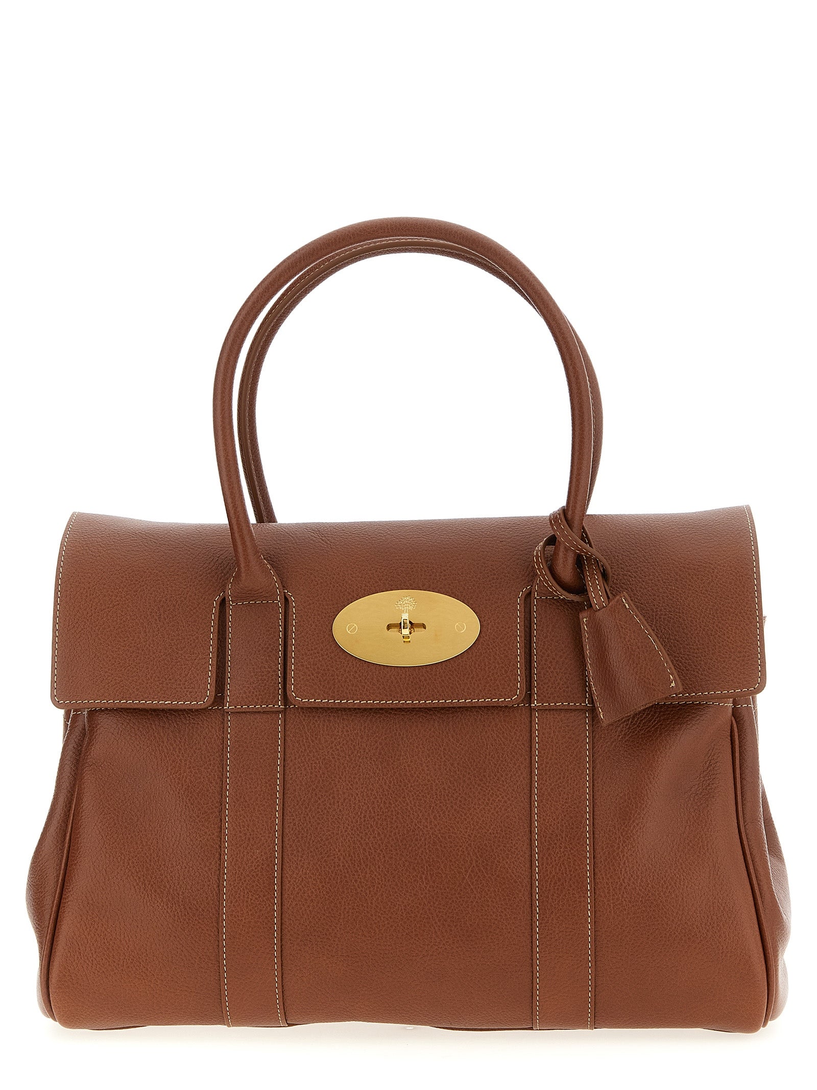 Mulberry Bayswater Shoulder Bag in Oak NVT leather featuring signature brass Postman's Lock and tree padlock.