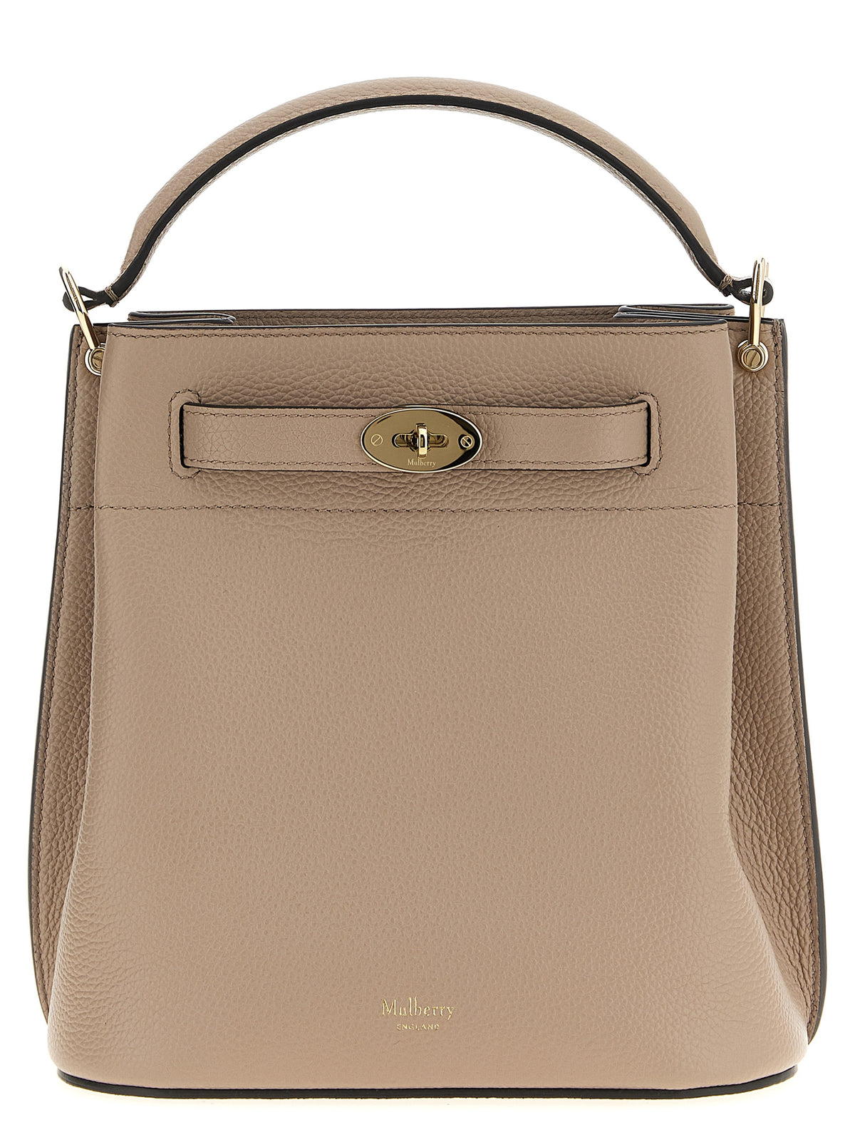 Mulberry Islington Small Bucket Bag in Cashmere Taupe Classic Grain leather with Soft Gold Postman's Lock.