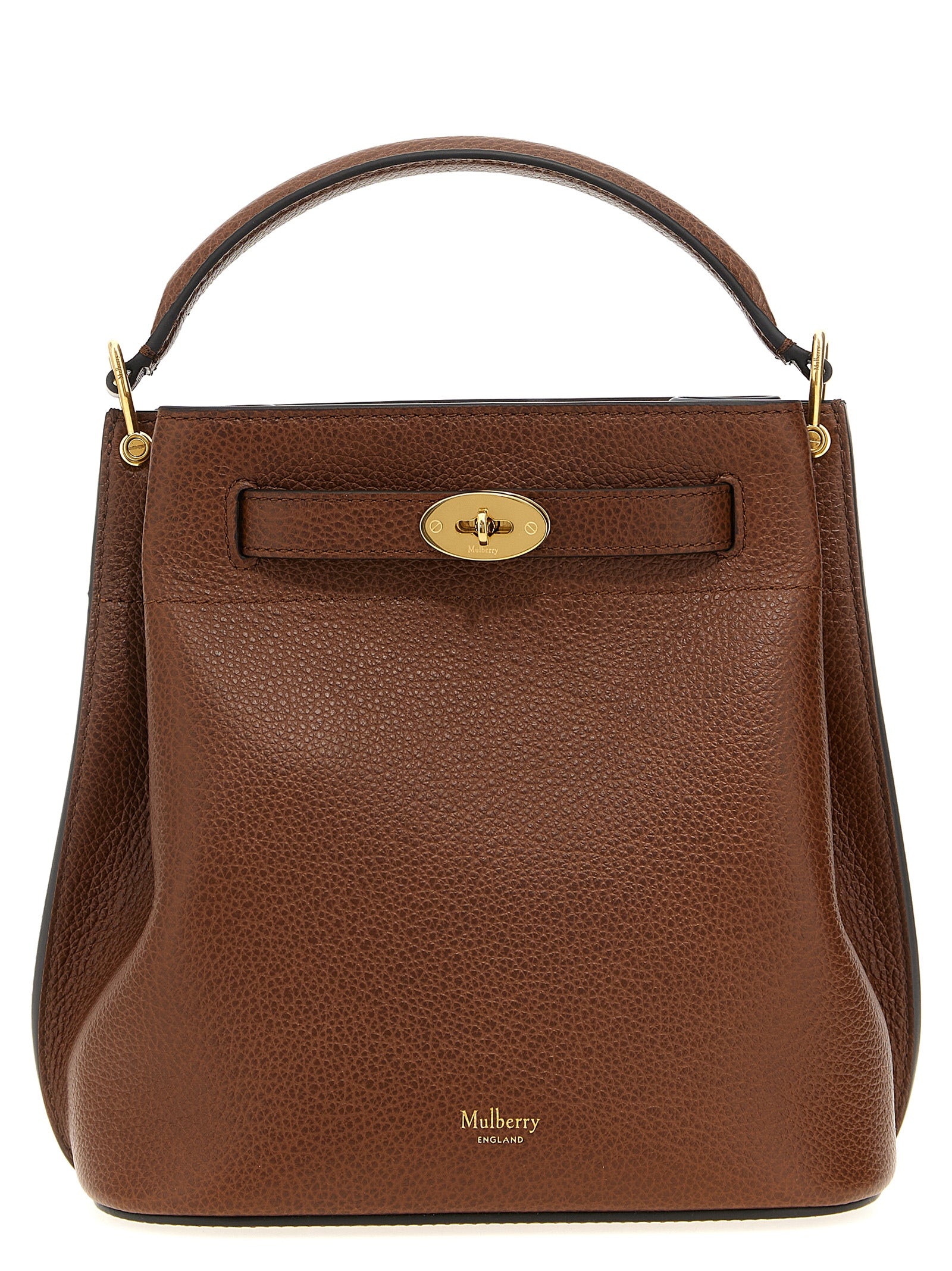 Mulberry Islington Small Bucket Bag in Oak Two-Tone Classic Grain leather with signature brass Postman's Lock.
