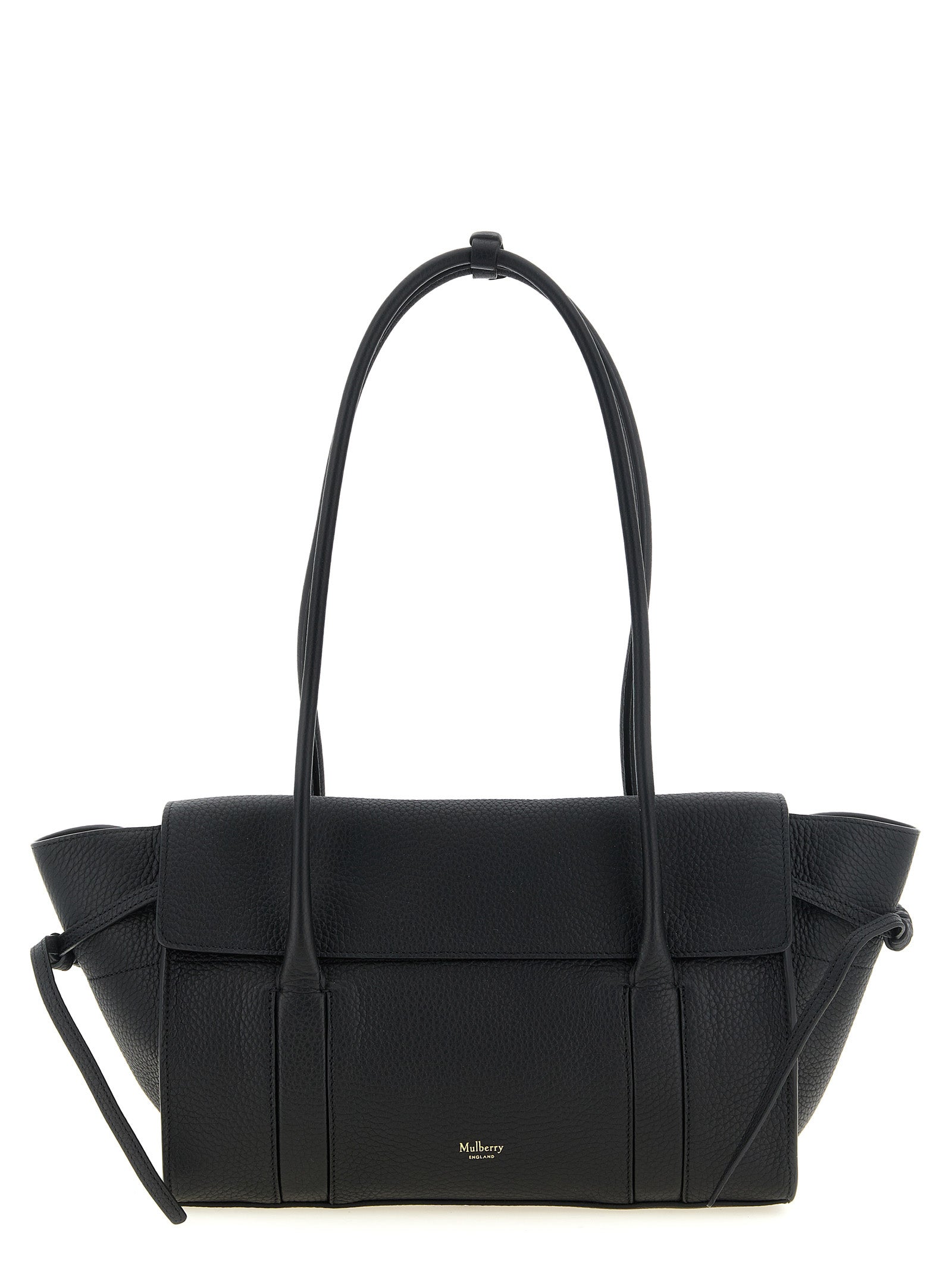 Mulberry Small Soft Bayswater bag in Black Heavy Grain leather with side tassel details.