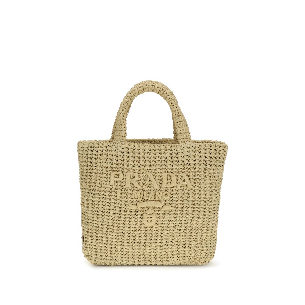 Prada Crochet Tote Bag Small in Natural from The Exclusive Line Singapore.
