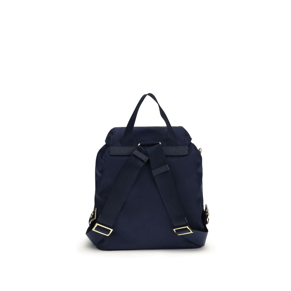 Back view of Prada Re-Edition 1978 small Re-Nylon backpack in Baltic Blue with Saffiano leather details - The Exclusive Line Singapore