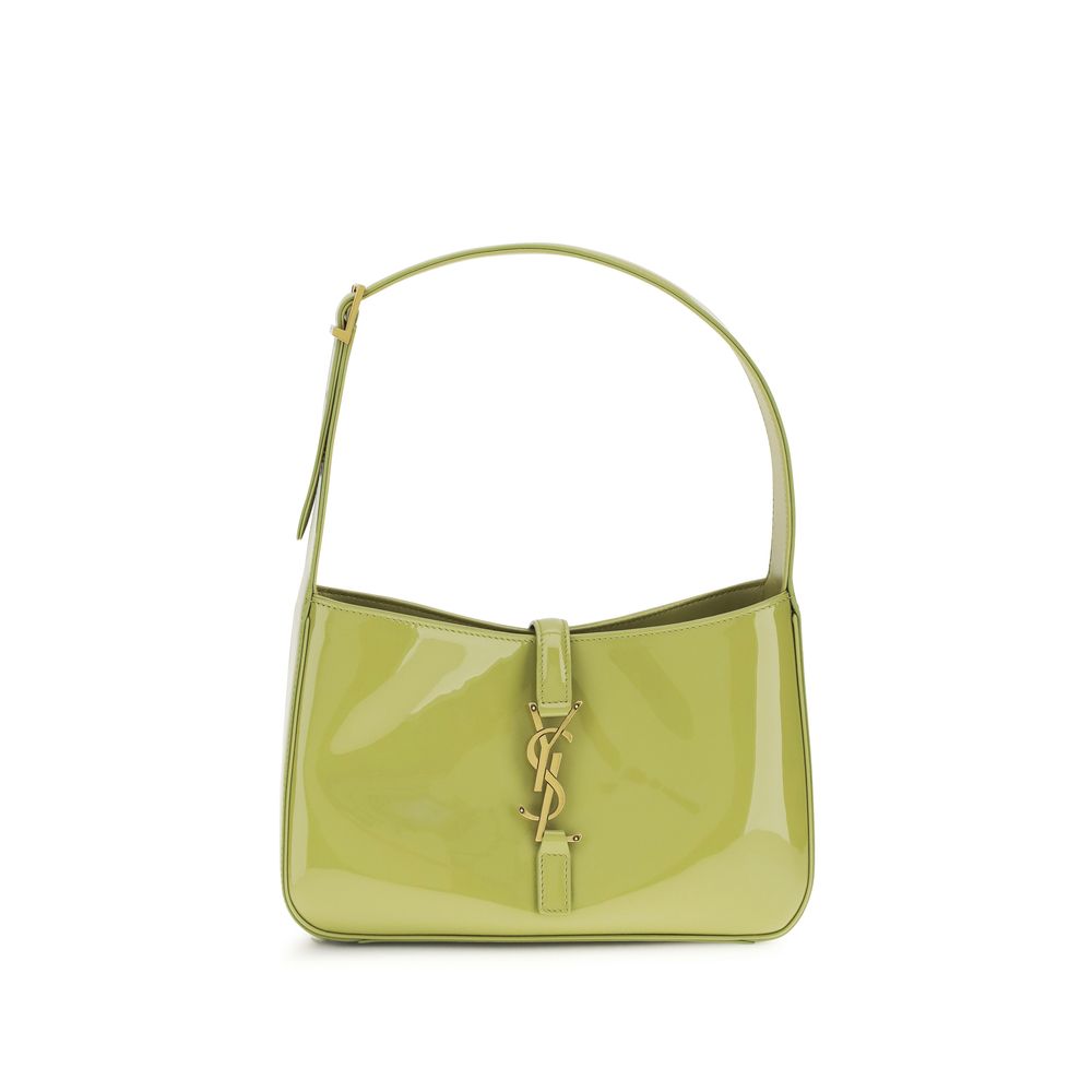 Saint Laurent LE 5 À 7 shoulder bag in Wild Lime patent leather with gold-tone Cassandre logo, available at The Exclusive Line Singapore.