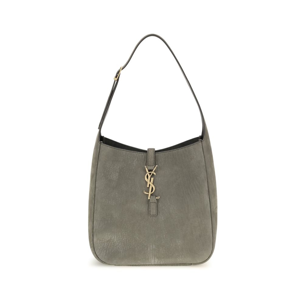 Saint Laurent Le 5 À 7 small supple hobo bag in zinc grey calfskin with bronze CASSANDRE closure - The Exclusive Line Singapore