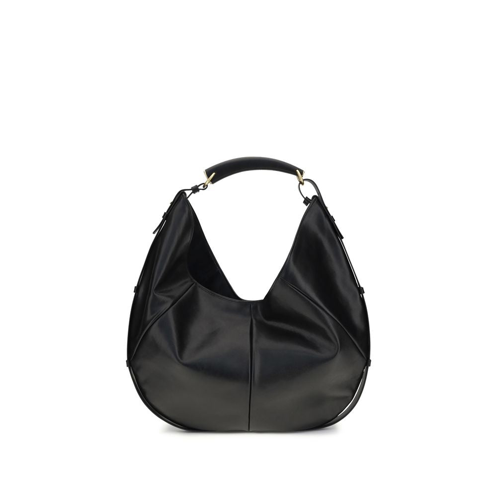 Saint Laurent Mombasa Large Hobo bag in black supple calfskin with leather-covered handle, luxury designer bag at The Exclusive Line Singapore.