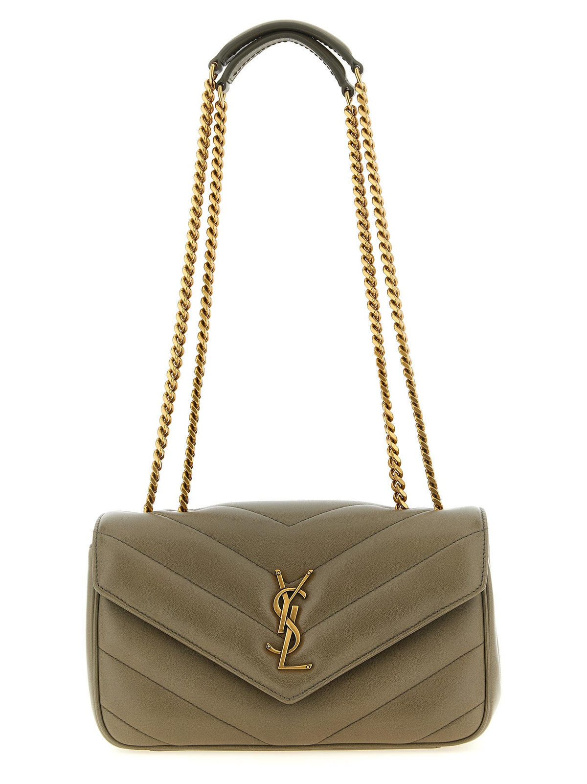 Saint Laurent Small Loulou Shoulder Bag in Strong Moss green chevron lambskin with bronze Cassandre logo – The Exclusive Line