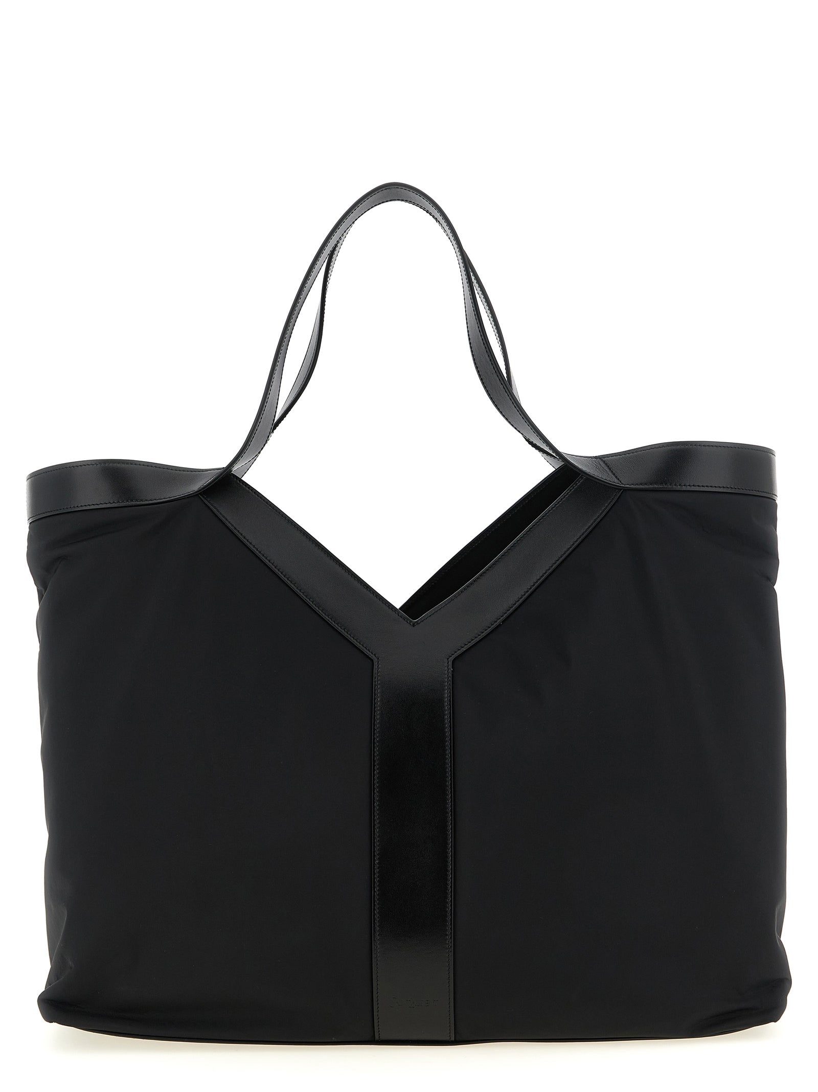 Saint Laurent Y Large Tote bag in black ECONYL regenerated nylon with stitched archive Y motif.