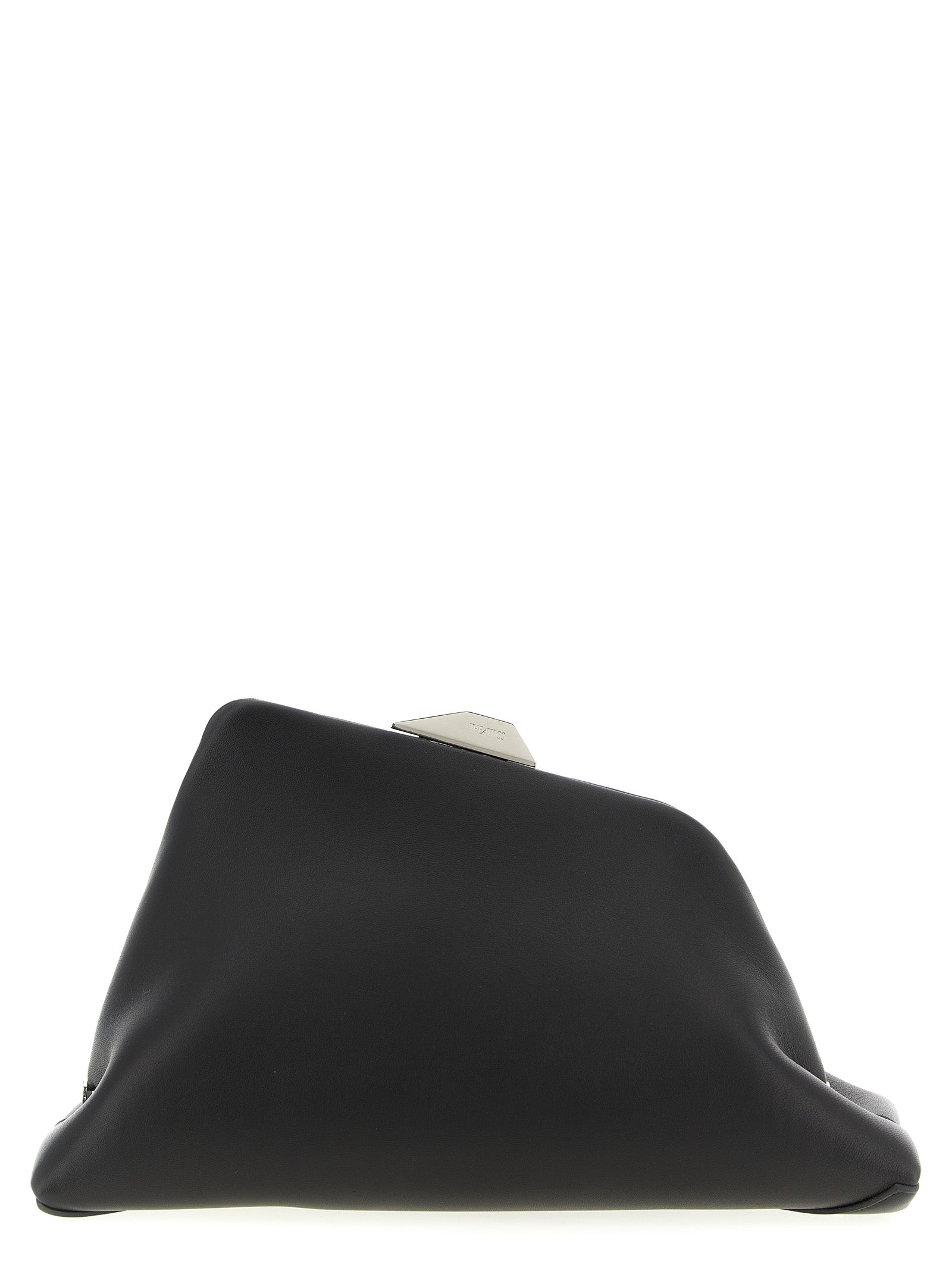 The Attico Day Off Leather Clutch Bag in smooth black calf leather with a detachable shoulder strap and magnetic closure from The Exclusive Line Singapore.